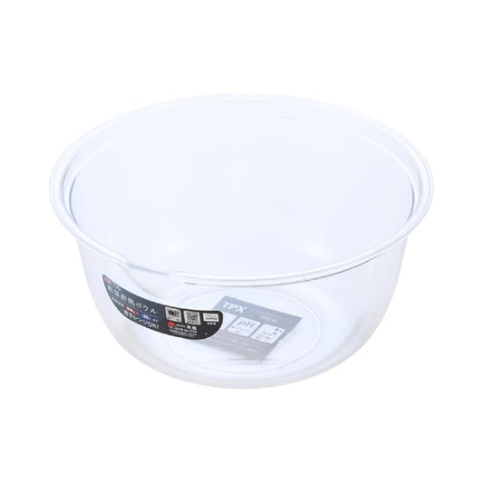 軽量耐熱ボウル、直径21cm、容量1900ml、電子レンジ対応、食器洗い機対応、調理器具、耐久性、防汚性、透明、ポリメチルペンテンTPX製、日本製。